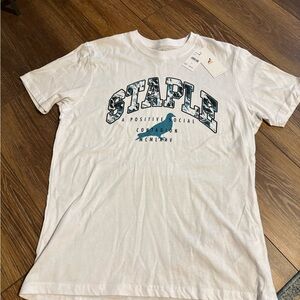 Staple Brand White Tee with Blue & Black Graphic Logo Pigeon